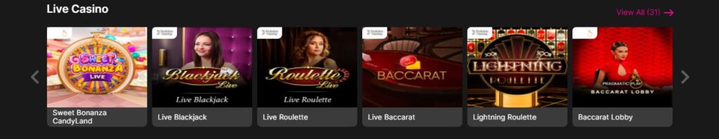 Live Casino selection Spinyoo