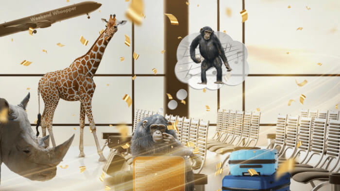 Giraff, Gorilla at Airport Weekend Whopper - Skol Casino