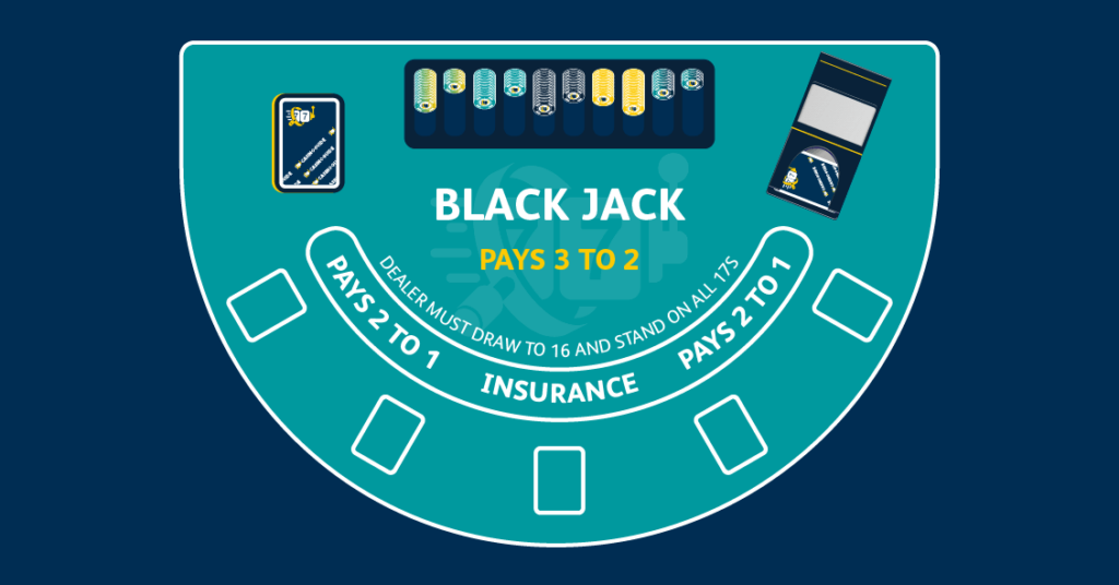 online Black Jack Table with Casino Markers and Layout