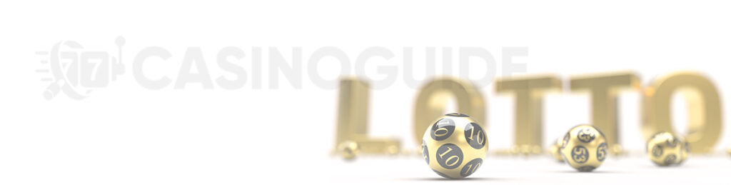 A Casinoguide banner with gold lottery balls