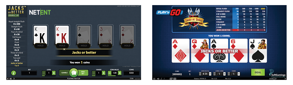 showing two types of online video poker games