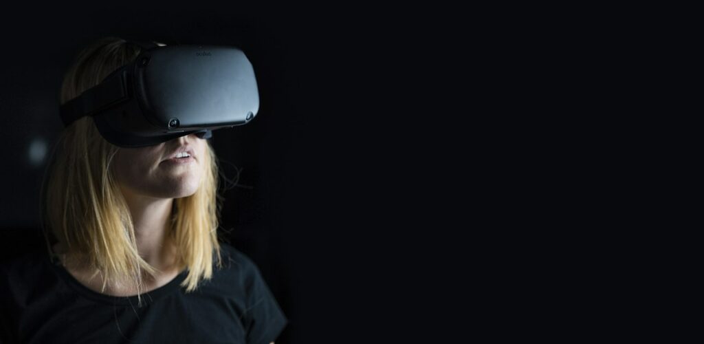 Woman wearing virtual reality headset