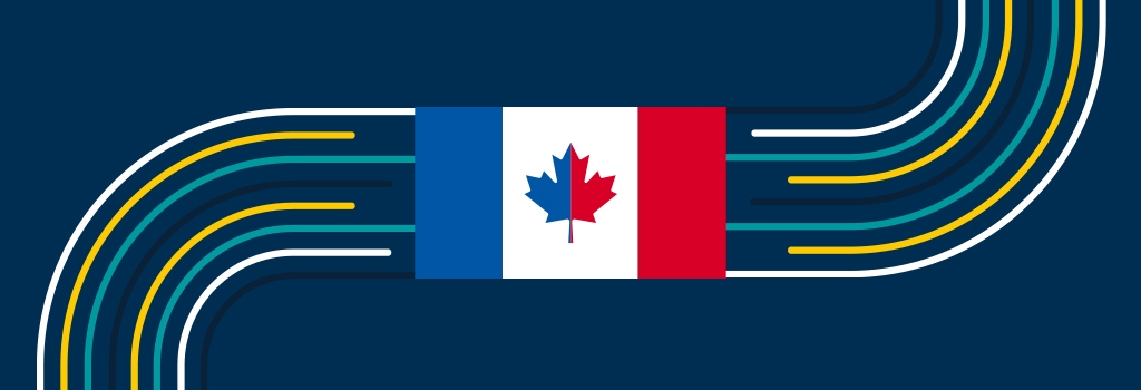 A blue image with the Canadian flag depicted French Canada