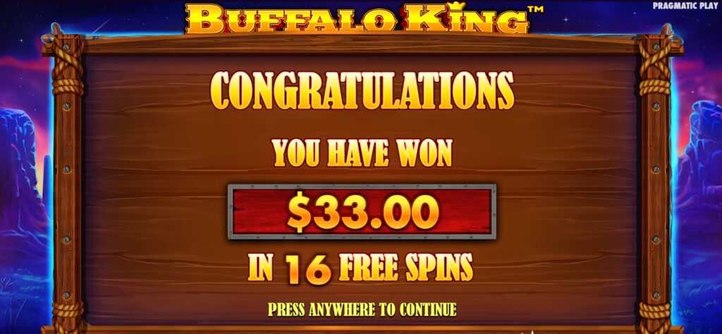 Buffalo King slot free spins win