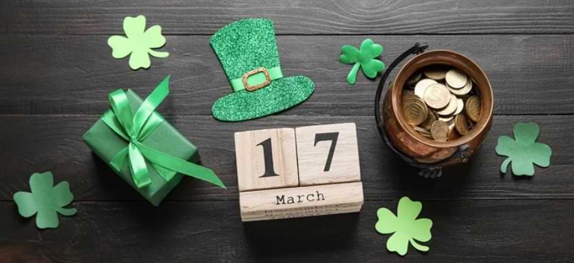 St. Patricks dag 17. marts - firklover, penge og gron hat - Bedste spilleautomater - Danmark