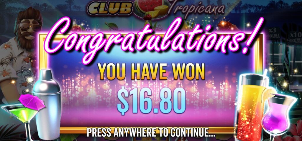 club Tropicana win on free spins