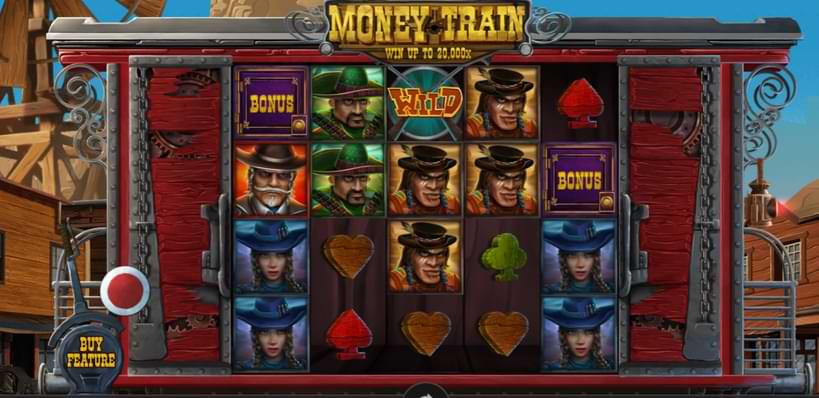 spilleplan med cowboy-tema symboler - tog - penge tog slot DK