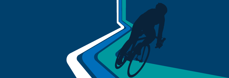 linjer i hvid grøn turkis, viser ruten Tour de France - cyklist, skygger - Artikel Danmark