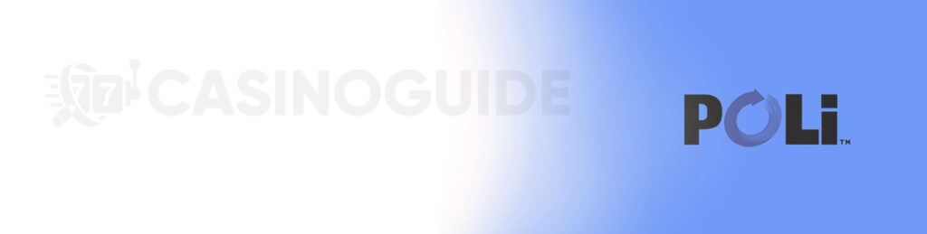 Poli pay NZ blue banner with logo and CasinoGuide logo
