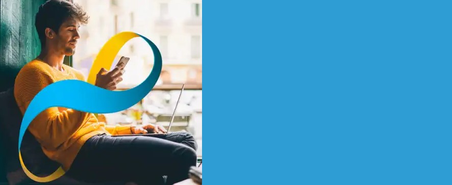 Mifinity NZ blue banner with man on smart phone