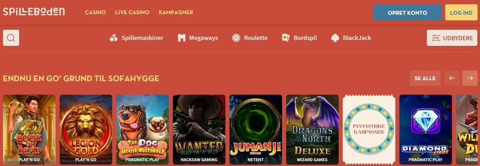 casino lobby med spil og kategorier Spilleboden DK