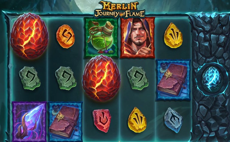 merlin journey of flame slot reels - base game